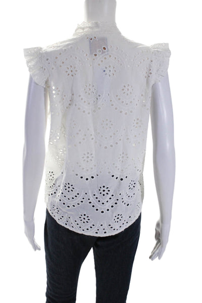 Bell Womens Cotton White Eyelet V-neck Flutter Sleeve Blouse Top Size L