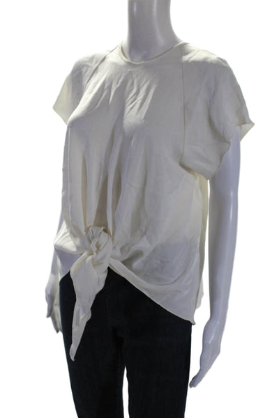 Ellery Womens Round Neck Short Sleeve Pullover Blouse Top Cream Size 0