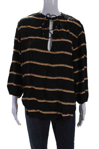 Faithfull The Brand Womens Striped V-Neck Long Sleeve Blouse Top Black Size S