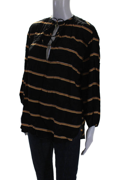 Faithfull The Brand Womens Striped V-Neck Long Sleeve Blouse Top Black Size S