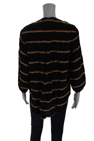 Faithfull The Brand Womens Striped V-Neck Long Sleeve Blouse Top Black Size S