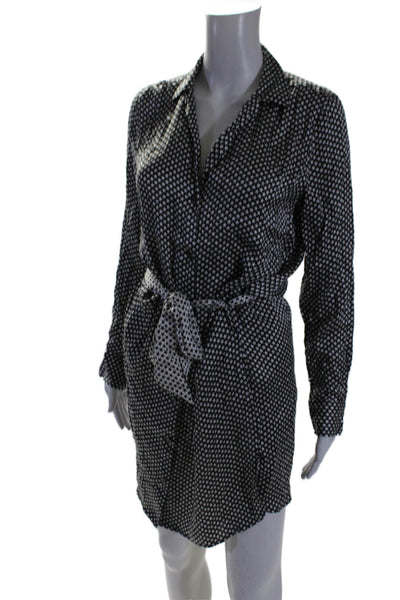 Kate Moss Equipment Womens Silk Star Print Button Up Shirt Dress Black Size XS