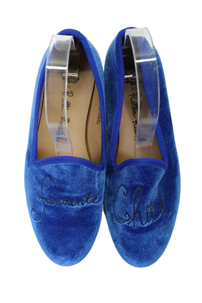 BT X Rotten Roach Womens Velvet Embroidered Slide On Loafers Blue Size 6