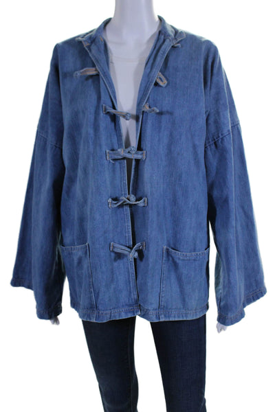 Discovery Womens Toggle Front Long Sleeve Oversized Jean Jacket Blue Size Small