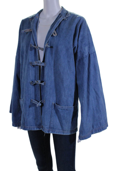 Discovery Womens Toggle Front Long Sleeve Oversized Jean Jacket Blue Size Small