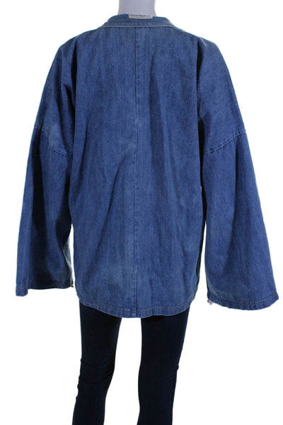 Discovery Womens Toggle Front Long Sleeve Oversized Jean Jacket Blue Size Small