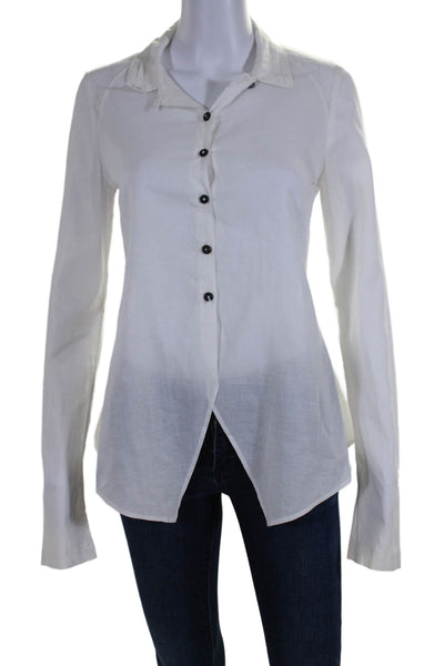 Nigel Preston Womens Button Front Long Sleeve Collared Shirt White Cotton Small