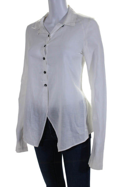 Nigel Preston Womens Button Front Long Sleeve Collared Shirt White Cotton Small