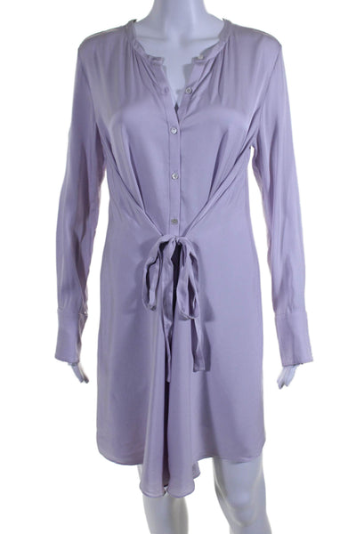 Marissa Webb Womens Button Up Long Sleeve Belted Silk Shirt Dress Purple Medium