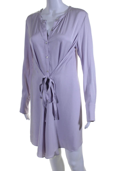 Marissa Webb Womens Button Up Long Sleeve Belted Silk Shirt Dress Purple Medium