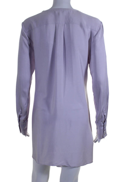 Marissa Webb Womens Button Up Long Sleeve Belted Silk Shirt Dress Purple Medium