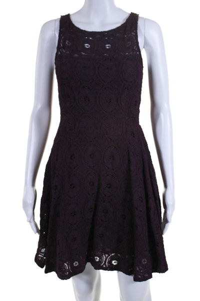 BB Dakota Womens Back Zip Sleeveless Scoop Neck Lace A Line Dress Purple Size 2