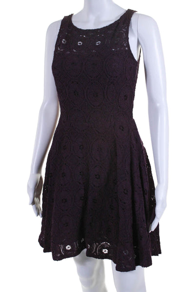 BB Dakota Womens Back Zip Sleeveless Scoop Neck Lace A Line Dress Purple Size 2