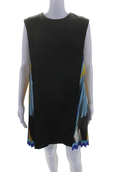 Saturday Club Womens High Neck Sleeveless Zip Lined Multicolor Dress Black Size