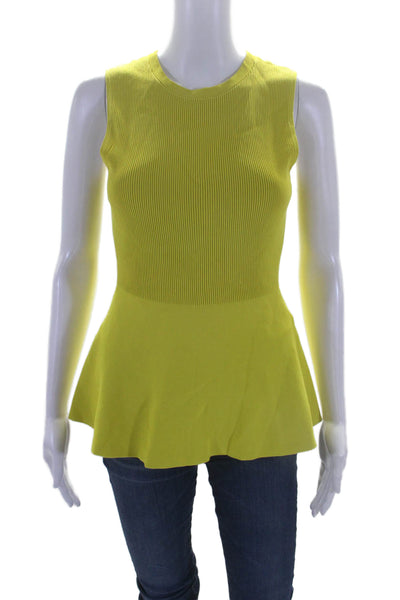 Theory Womens High Neck Sleeveless Ribbed Ruffle Tier Top Yellow Size S