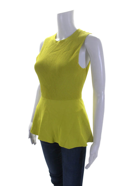 Theory Womens High Neck Sleeveless Ribbed Ruffle Tier Top Yellow Size S