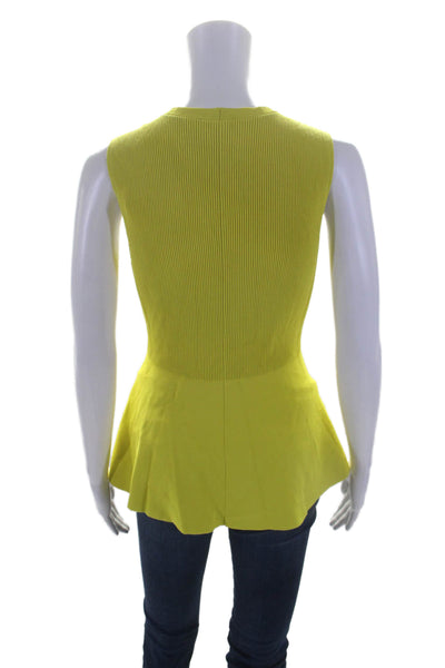 Theory Womens High Neck Sleeveless Ribbed Ruffle Tier Top Yellow Size S