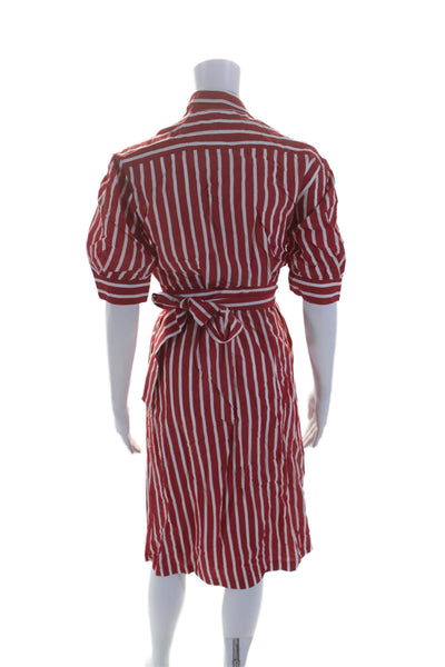 Sandro Women's Collared Short Sleeves Wrap Midi Dress Red White Striped Size 34