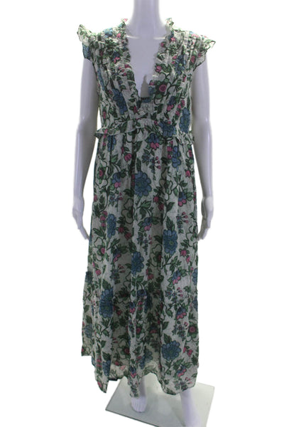 Banjanan Women's V-Neck Sleeveless Tiered Ruffle Maxi Dress Floral Size L