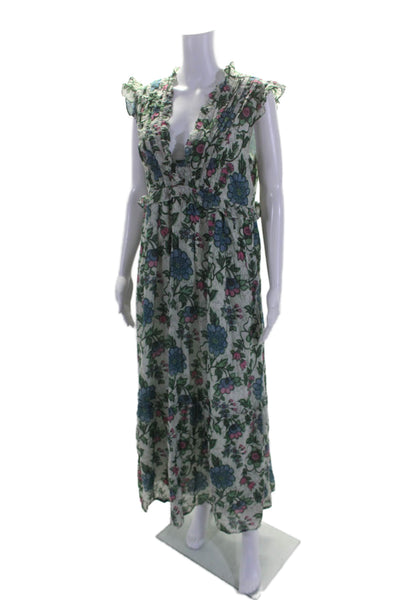 Banjanan Women's V-Neck Sleeveless Tiered Ruffle Maxi Dress Floral Size L