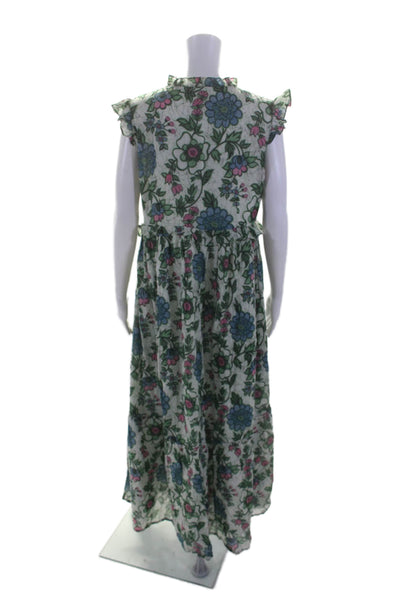 Banjanan Women's V-Neck Sleeveless Tiered Ruffle Maxi Dress Floral Size L