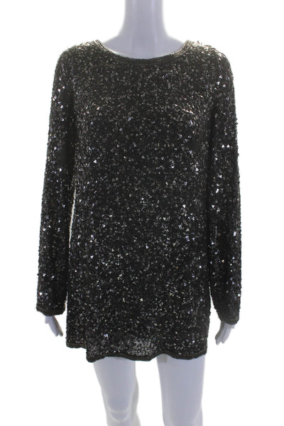 AllSaints Co Ltd Spitalfields Womens Long Sleeves Sequin Mini Dress Black Size 1