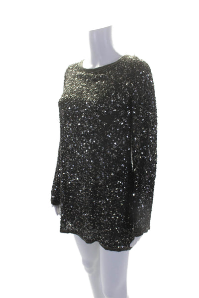 AllSaints Co Ltd Spitalfields Womens Long Sleeves Sequin Mini Dress Black Size 1