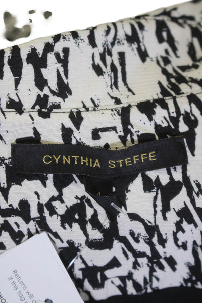 Cynthia Steffe Womens Silk Blend Abstract Collared Longline Jacket White Size 4