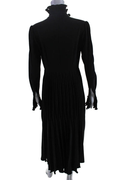 CO Womens Long Sleeve Pleated Ruffled Tie Neck Midi Shift Dress Black Medium