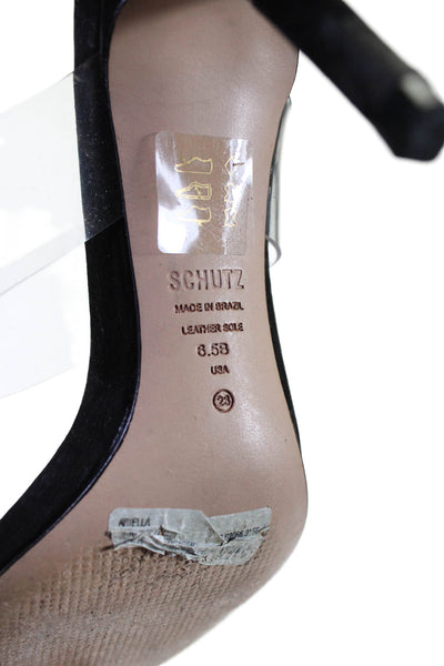 Schutz Womens Suede Double Strap Slide On Sandal Heels Black Clear Size 6.5 B