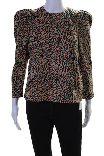 Ulla Johnson Womens Animal Print Puffy Sleeves Blouse Brown Black Cotton Size 0