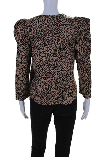 Ulla Johnson Womens Animal Print Puffy Sleeves Blouse Brown Black Cotton Size 0