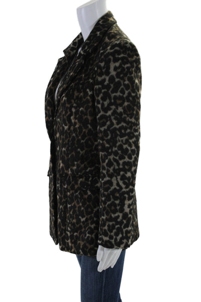 Saylor Womens Textured V-neck Collar Animal Print Pea Coat Brown Size M