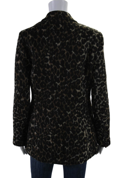 Saylor Womens Textured V-neck Collar Animal Print Pea Coat Brown Size M