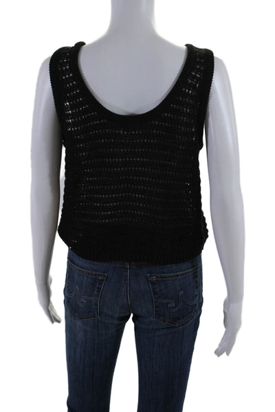 Nation LTD Women's Scoop Neck Sleeveless Open Knit Tank Top Black Size S