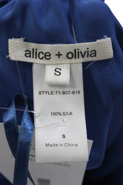 Alice + Olivia Womens Open Back Halter Sheer Overlay Mini Silk Dress Blue Small