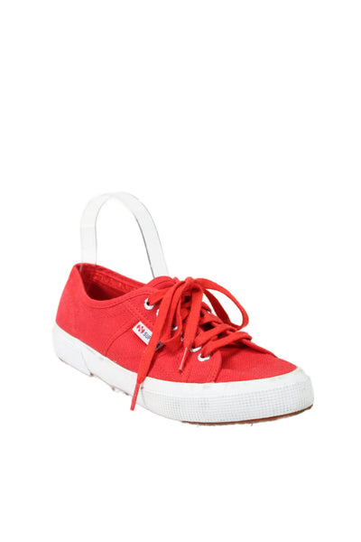 Superga Women's Lace Up Low Top Round Toe Rubber Sole Sneakers Red Size 39.5