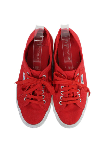 Superga Women's Lace Up Low Top Round Toe Rubber Sole Sneakers Red Size 39.5