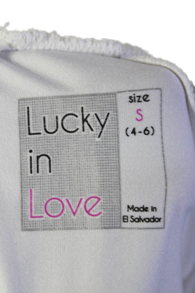 Lucky In Love Womens Short Sleeve Mesh Trim High Low T Shirt White Size S