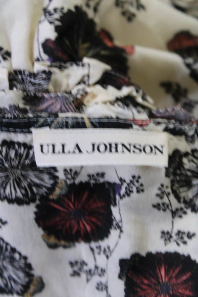 Ulla Johnson Womens Floral Print V Neck A Line Dress Beige Black Cotton Size 6