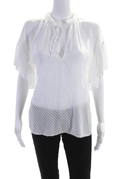 Alice + Olivia Womens Key Hole Neck Short Sleeves Blouse White Size Small