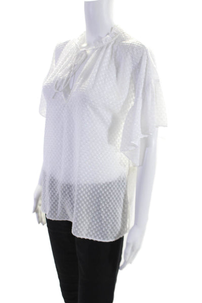 Alice + Olivia Womens Key Hole Neck Short Sleeves Blouse White Size Small