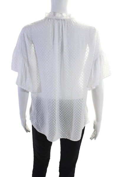 Alice + Olivia Womens Key Hole Neck Short Sleeves Blouse White Size Small