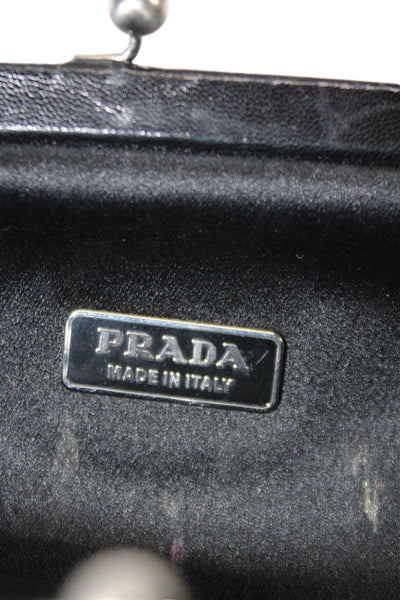 Prada Womens Satin Kiss Lock Closure Silver Tone Satchel Shoulder Handbag Black