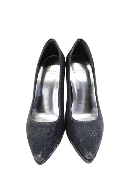 Stuart Weitzman Womens Glitter Textured Pointed Toe Heels Silver Size 8.5