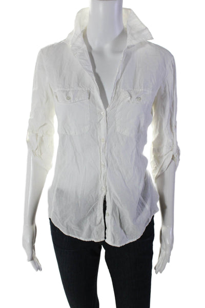 Standard James Perse Womens Cotton Textured Ribbed Buttoned Top White Size 2