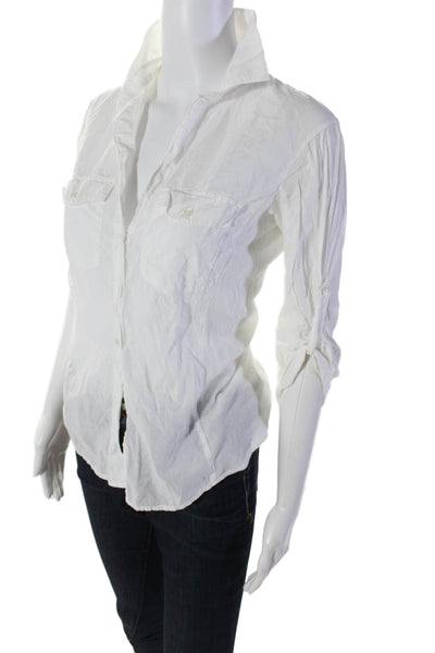 Standard James Perse Womens Cotton Textured Ribbed Buttoned Top White Size 2