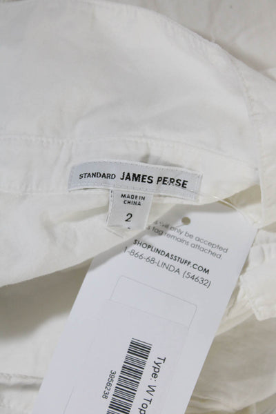 Standard James Perse Womens Cotton Textured Ribbed Buttoned Top White Size 2