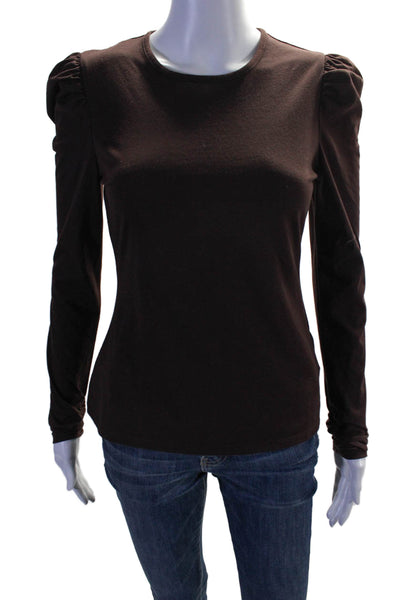 Rebecca Taylor Women's Round Neck Long Sleeves Basic T-Shirt Brown Size S