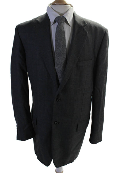 Pronto Uomo Mens Wool Geometric Patterned Long Sleeved Suit Jacket Gray Size 44